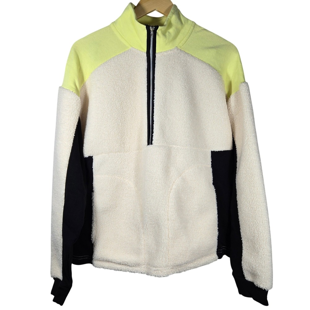 Sanctuary Womens Quarter Zip Sherpa Fleece Pullover CT3228MX2 Cream Neon S